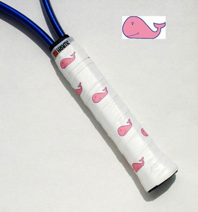 Tennis Racquet Overgrip in White / pink whales